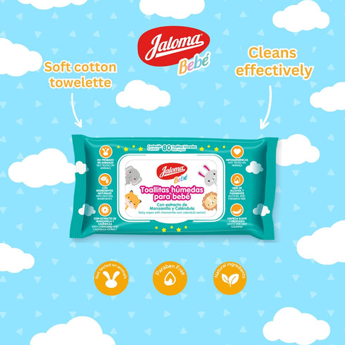 3Pack, 80 JALOMA Baby Wipes with Chamomile and Calendula Extract, Hypoallergenic and Paraben Free, Ct Each