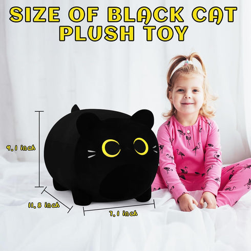 Black Cat Plush Stuffed Animal - 11.8'' Soft Plush Toy, Cute Black Cat Plush Pillow for Kids and Girls