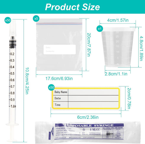 Nakyegop 50 Sets 1ml 50pcs 1ml 50 5 1 Colostrum Syringes with Caps No Needle Colostrum Collector Kit Include Sterile