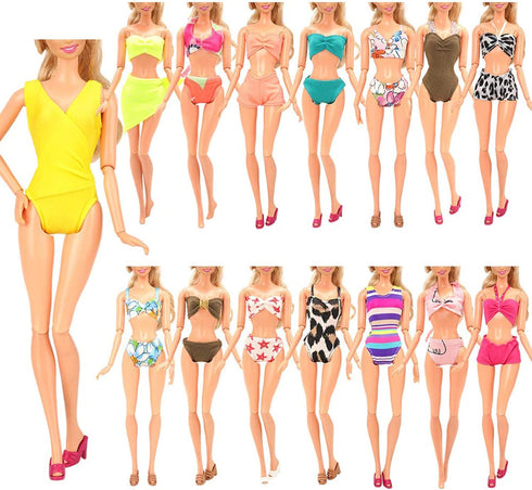 BARWA 12 Items Swimsuits Bathing Clothes for 11.5 inch Doll, 5 Pcs with 2 Pool Floaties and Shoes