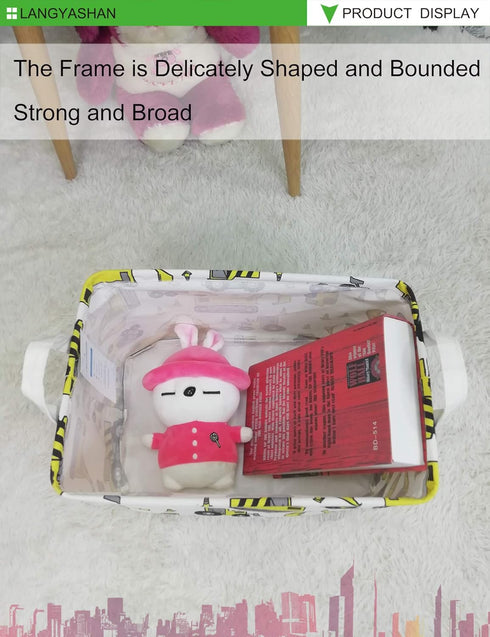 LANGYASHAN Rectangular Storage Bin, Cartoon Storage Basket with Handles for Organizing Home & Toys