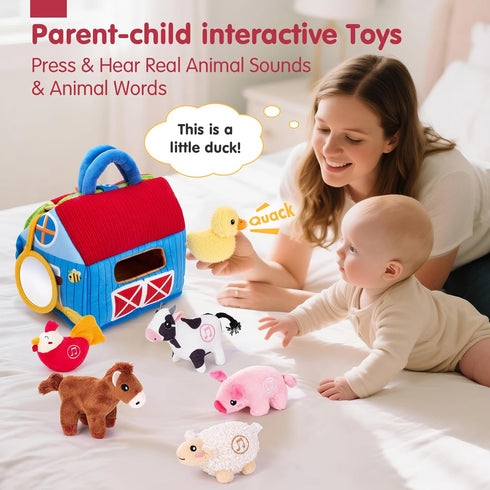 6-12 6 1 hahaland Baby Toys Months - Surprise Barn with Stuffed Farm Animals with Real Sounds - Montessori Toys