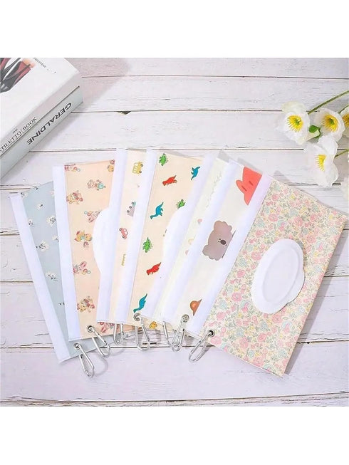 linenb 4pcs Bathroom(Color05) Reusable Wipes Pouch Travel-Friendly Refillable Wipes Case Easy-Access Flip Cover