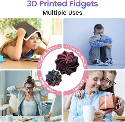 Losaria 2 3D PCS Printed Sensory Fidget Star with Handles, Colorful Fractal Expanded Fidgets Hexagon Whirling Spiral