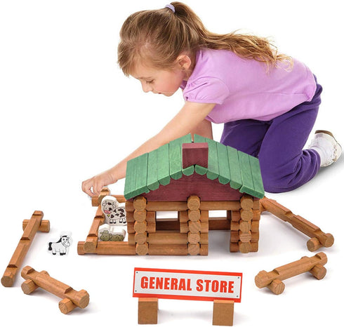 Wondertoys 170 Pieces Wood Logs Set - Classic Building Log Toys for Ages 3+, Creative Engineering Educational Gifts