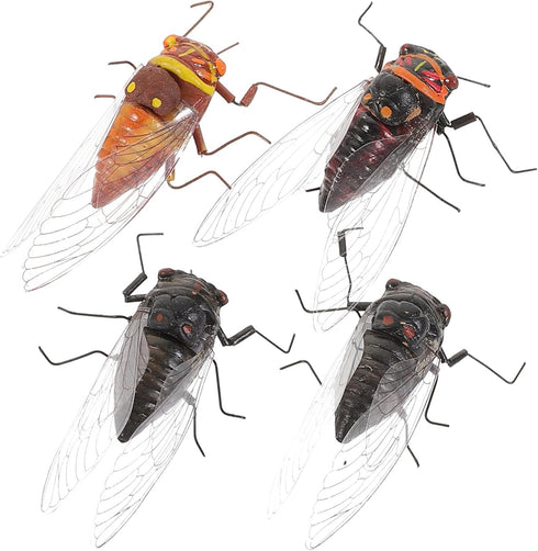 Toyvian 4Pcs Plastic Cicada Fake Model, Simulated Insect Toys for Joke Halloween Party Favors, Random Color