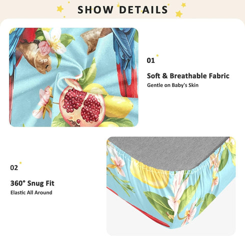 Bseiialft 52 28 Parrots Flowers Tropical Leaves Crib Sheets for Boys Girls Soft and Breathable Cotton Baby Sheets