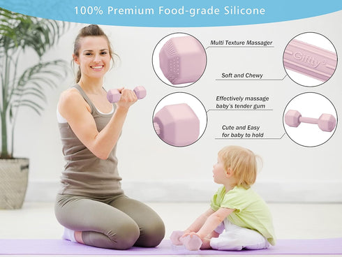 Giftty Baby Dumbbell Toy - Durable Silicone Infant Rattle Teething Toy, Toddler Sensory Weight, Sandy Brown (1pcs)