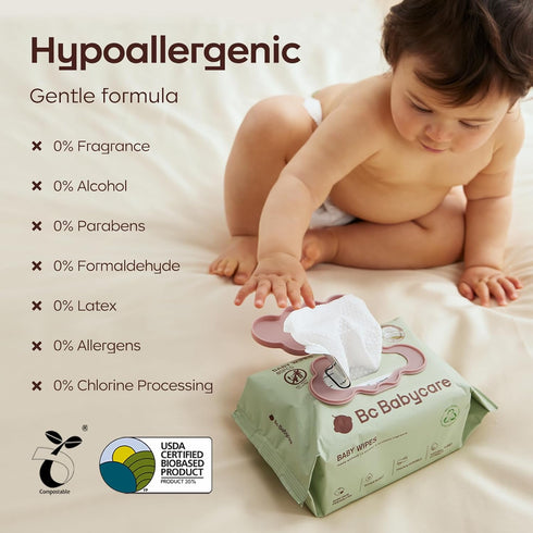 6 Pack, 99% Bc Babycare Cloud Moist Baby Travel Wipes, On The Go Pocket Size, Ultra Thick, Water, Unscented