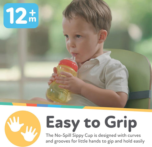 Nuby No-Spill Soft Straw Easy Grip Sippy Cup for Girls - 10 Oz, 3-Pack, 12+ Months