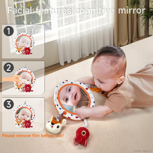 3 6 9 12 Set, TUMAMA Car Seat Toys Months, Plush Animal Rattle Mirror Soft Crinkle Book Baby Enlightenment Toy Newborn