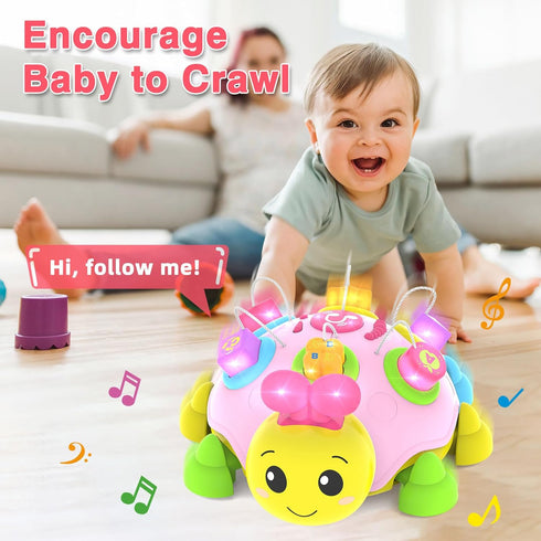Coqin 6-12 0-3-6 7 8 9 10 12-18 Matching,Tummy Baby Crawling Toys Months,Musical Ladybug Crawling Toy for Infants