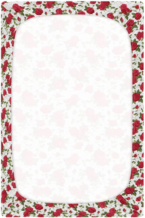 Vdsrup 39 27 5In Crib Sheets for Boys Girl Red Roses Green Leaves Neutral Mini Crib Mattress Sheets Fitted, Toddler