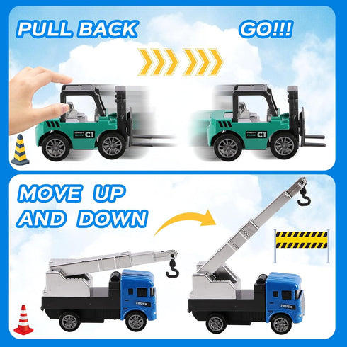 Tunmiok 8-in-1 Set, 3 4 5 Mini Die Cast Alloy Construction Vehicle Pull Back Toy Cars for Year Old Boys Girls, Outdoor