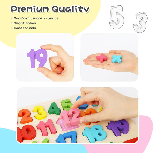 LovesTown Wooden Number Shape Puzzles, Educational Montessori Toddler Puzzles for Boys and Girls