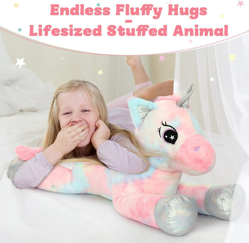 43in Giant Unicorn Stuffed Animal Plush Toy, Big Rainbow Cuddly Unicorn for Girls, Large Birthday Gifts