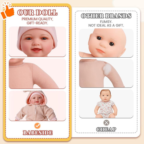 15-Inch Set, 3+, BABESIDE Baby Doll with Feeding Lightweight First Baby Doll for Kids Realistic Baby Girl with Soft