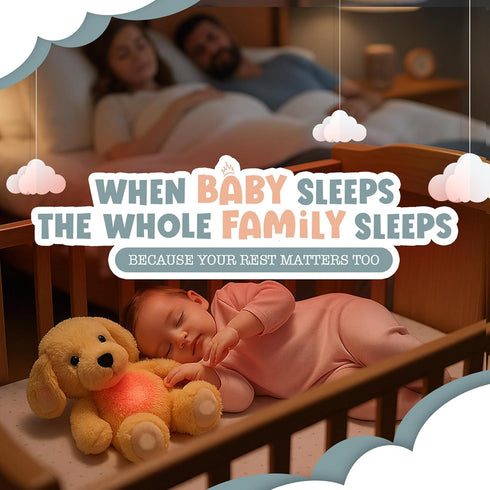 Gemma Joy Baby Sleep Soother Puppy for Baby Cry Activated Heartbeat Stuffed Animal Rechargeable Crib Soother with White