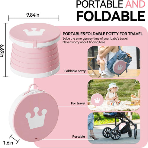 Liazonkj Portable Foldable Toddler Travel Potty - Medium Pink Potty Seat, Emergency Toilet for Car Camping Hiking