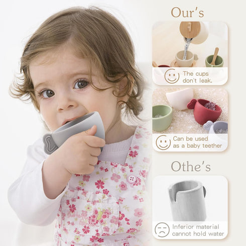 Set Enchanting Wooden Tea Party - Silicone Teapot, Cups & Carrying Scoop - Perfect for Little Girls' Tea Party