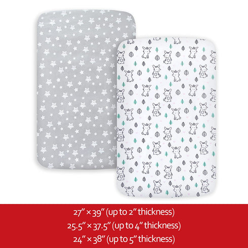 Pack 2 Pack Pack and Play Sheets, Mini Crib Sheets, Stretchy Playard Fitted Sheet, Compatible with Graco n Play, Soft