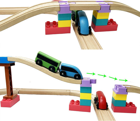 32 Pack 3+ Wooden Train Track Accessories, pcs Wooden Track Connector, Compatible with All Major Brands Train Track