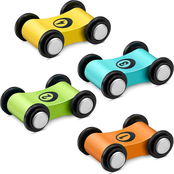 4 Pieces Wooden Car Ramp Race Track Toys for Ages 1-3, Mini Cars Play Set