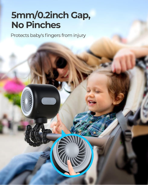 Koonie Portable Stroller Fan with Flexible Tripod, Car Seat fan Clip-on for Infant, Rechargeable Battery Operated Fan with 3 Speeds, Baby Travel Gear for Outdoor Camping, Tent, Crib, Bike, Treadmill by Koonie