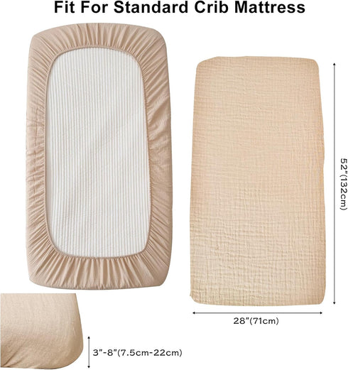 2 Pack 52"x28" 100% BuLuTu Muslin Fitted Crib Sheets for Standard Crib Mattress, Toddler Boys Girls Cotton Baby Sheets