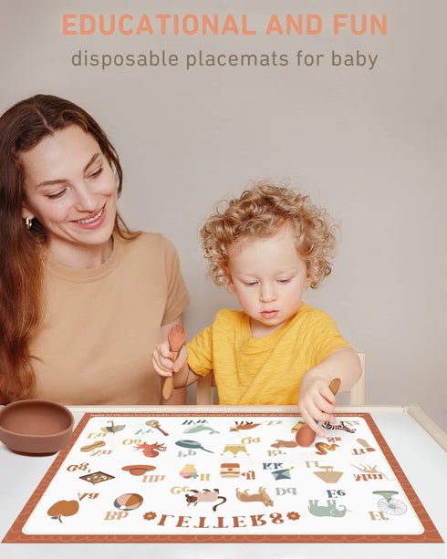 60 Pack 12" 18" 4 Babebay Disposable Placemats for Baby, Sticky Toddler Placemat for Restaurants, Dining Table, Party