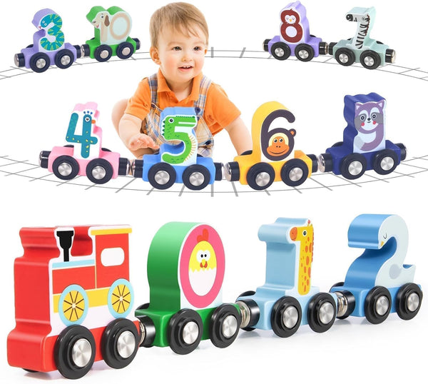 12pc Wooden Magnetic Train Track Set for Toddlers, Montessori Educational Baby Toy for 2-5 Year Olds