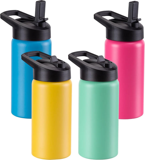 Kids Water Bottle with Straw Lid & Handle, 4 Pack 16oz Personalized