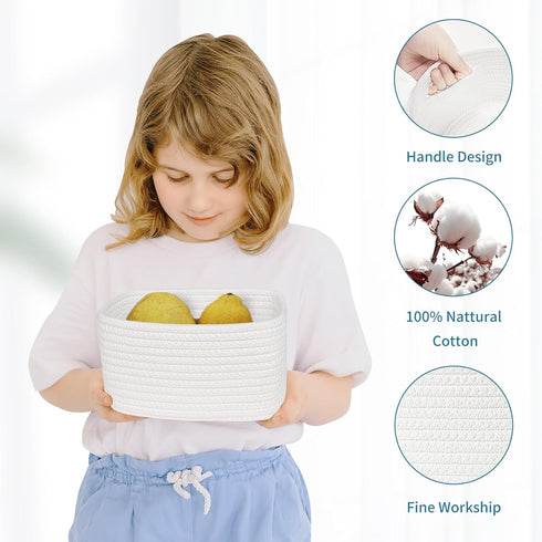 ABenkle Small Storage Basket - Mini Baby Basket, Cute Cotton Rope Woven Basket for Nursery, XS White