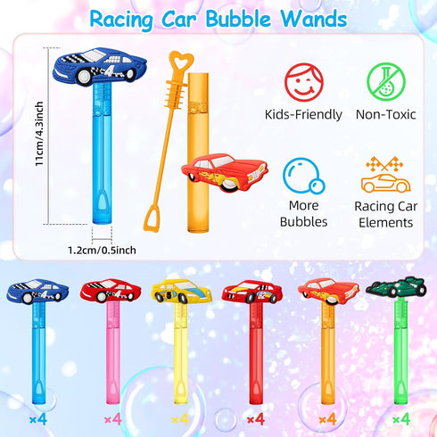 AMFZON 24Pcs Race Car Party Favors Bubble Wands, Mini Bubbles Wand Toys, Fast Birthday Party Supplies Goodie Bag