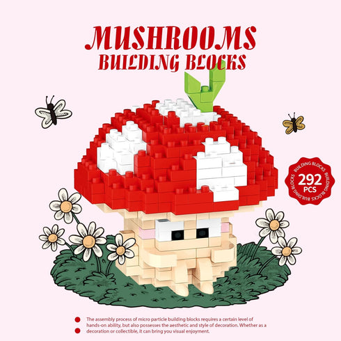 Jollcnoia Set Hide Mushroom Mini Cute Mushroom Animals Building Toy Adorable Plant Blocks for Creative Play Bonsai