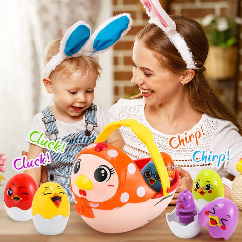 Baby Easter Egg Toy Basket with 6PCS Matching Musical Eggs | Easter Basket Ideas for 1-5 Year Old Boys & Girls