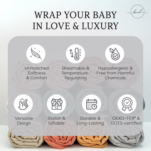 Set 47 Inches Premium Swaddle Blanket by BWD - Bamboo Viscose & Organic Cotton - Baby Girl Swaddle for Newborns