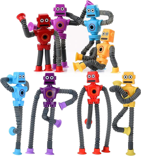 Pop Tubes Robot Toys Fidget Toy - 8 Packs Telescopic Suction Cup Robotics Toys for Toddlers
