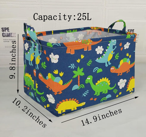 Kids Storage Basket with Blue Dinosaur Pattern, Rectangle Laundry Hamper, Baby Toys Storage Box with Handles for Boys