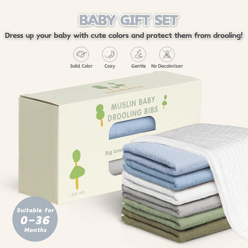 Muslin Baby Drool Bibs 6 Pack, Soft Square Adjustable Bandana Bibs for Unisex Girls & Boys