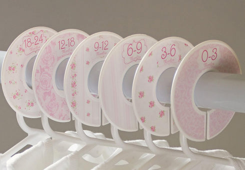 C102 Baby Girl Nursery Closet Clothing Size Dividers, Pink Roses, Set of 6 (1.25 Inch Rod)