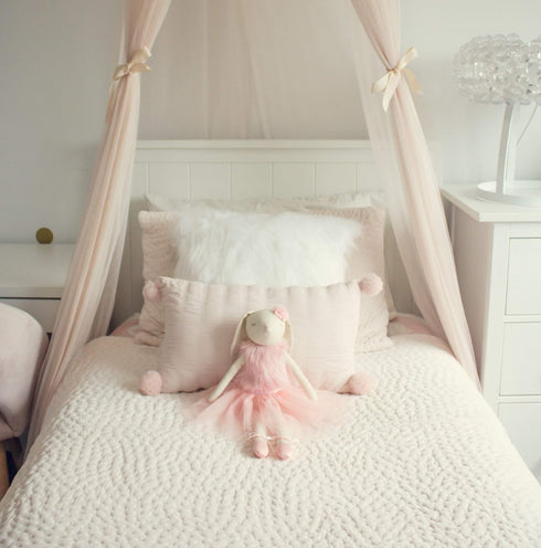 Lilly The Bunny, Beautiful Cream Cotton Linen Plush Doll with Floppy Ears, Authentic Pink Ballerina Tutu, Cuddly Fur Top