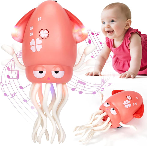hahaland Tummy Time Toys, Dancing Squid Toy Musical Moving Crawling Baby Toys