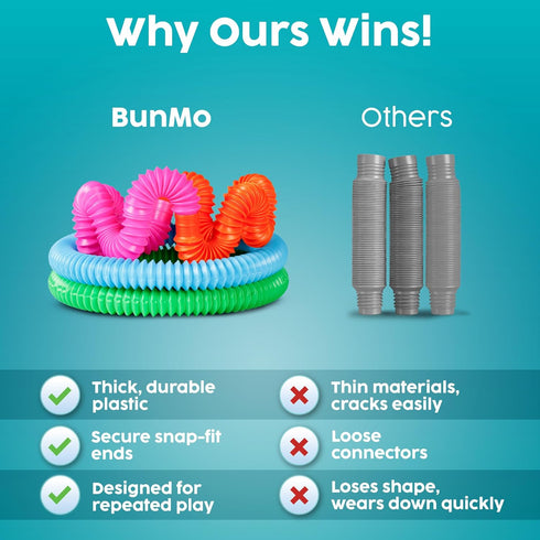 3+ 8 Pack BUNMO Pop Tubes - Sensory Toys - Fidget Toys - Imaginative Play & Stimulating Creative Learning - Hours