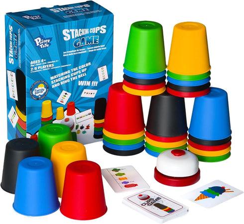 Quick Stacking Cups Games for Kids - Classic Matching Cup Game with 24 Cards & 30 Cups, Family Games for Party