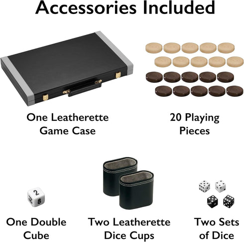 Pennsylvania Ave Backgammon Board Game Set, Mainstreet Classics by GLD Products, Black/White/Wood/Gry, 16-20 inches
