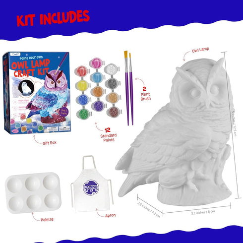 Paint Your Own Owl Lamp Kit, Arts & Crafts Supplies for Kids Ages 6-12, Birthday Gift for Boys and Girls