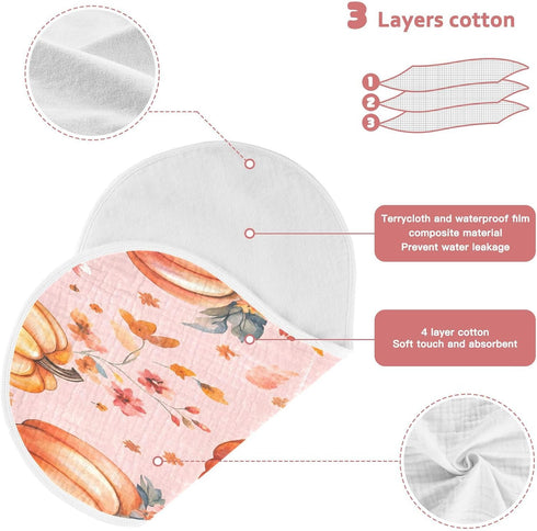 YETTASBIN Watercolor Pumpkin Muslin Baby Burp Cloth, Super Soft Absorbent Cotton Burp Rag Baby Bibs Feeding Cloth