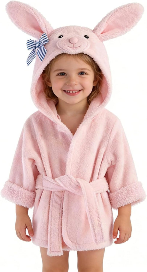 Ultra Absorbent Pink Dog Hooded Bathrobe for Girls - Terry Cotton