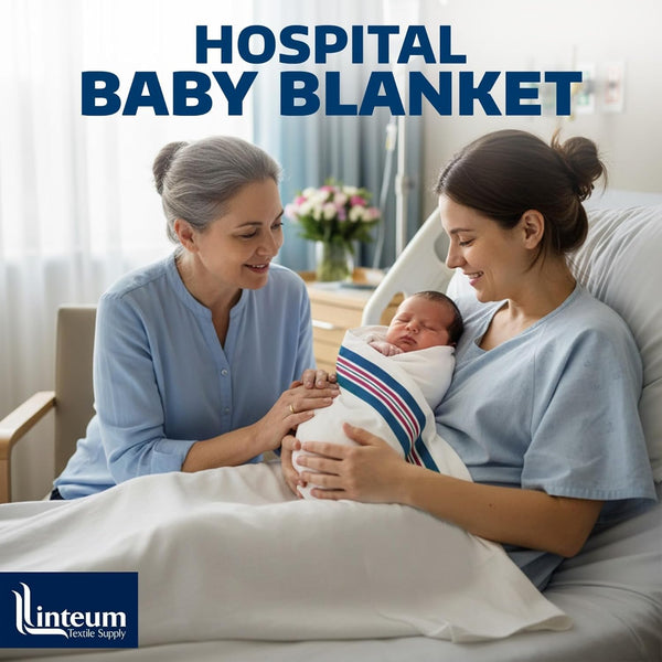 100% 30x40 6-Pack Linteum Textile Supply Hospital Receiving Blankets for Newborns Cotton, in, White w/Teal & Pink